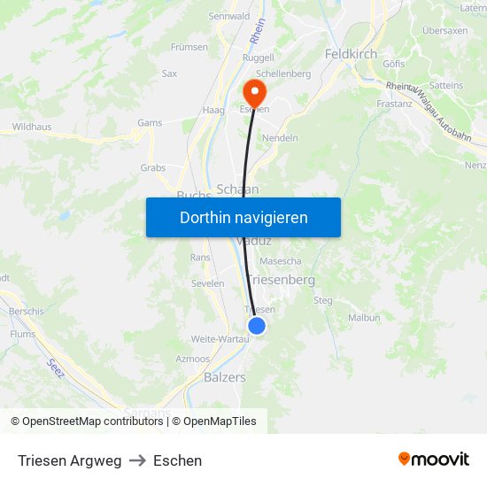 Triesen Argweg to Eschen map