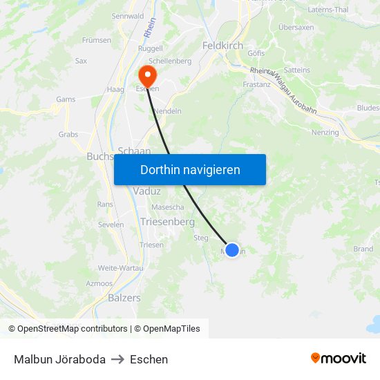 Malbun Jöraboda to Eschen map