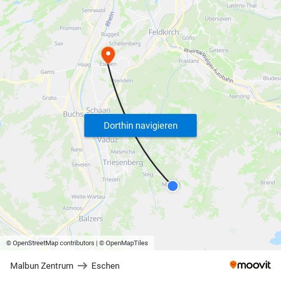 Malbun Zentrum to Eschen map