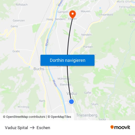 Vaduz Spital to Eschen map