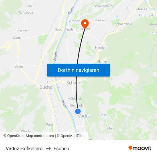 Vaduz Hofkellerei to Eschen map