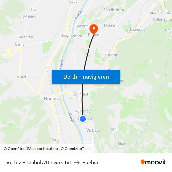 Vaduz Ebenholz/Universität to Eschen map