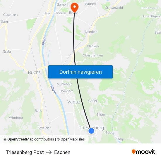 Triesenberg Post to Eschen map