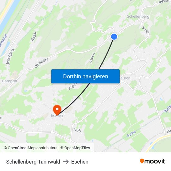 Schellenberg Tannwald to Eschen map
