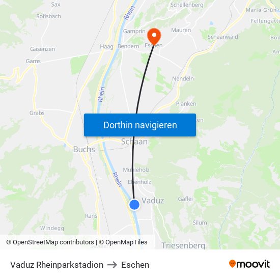Vaduz Rheinparkstadion to Eschen map