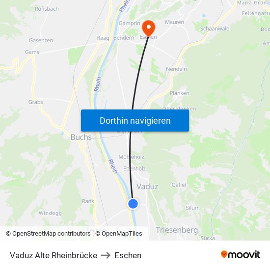 Vaduz Alte Rheinbrücke to Eschen map