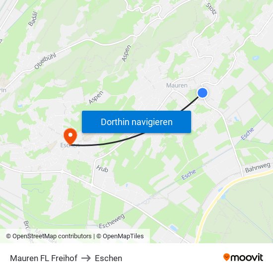 Mauren FL Freihof to Eschen map