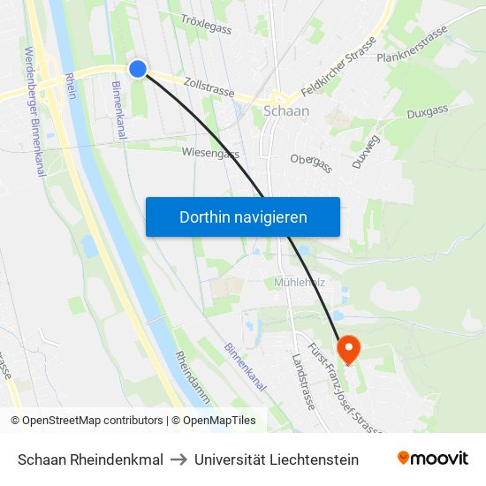 Schaan Rheindenkmal to Universität Liechtenstein map