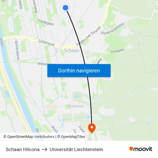 Schaan Hilcona to Universität Liechtenstein map