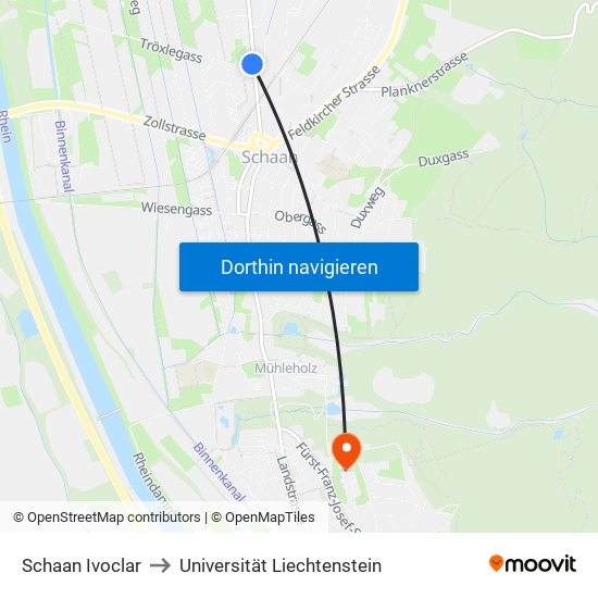 Schaan Ivoclar to Universität Liechtenstein map