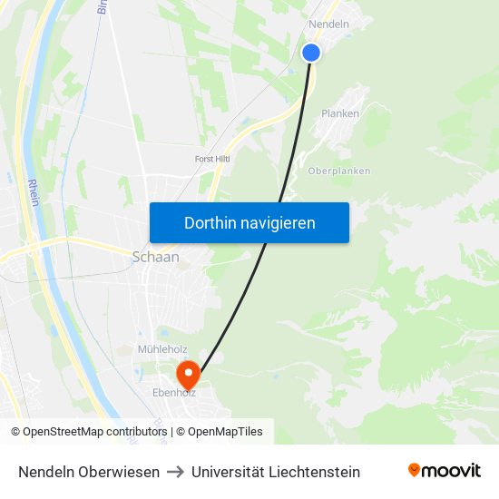 Nendeln Oberwiesen to Universität Liechtenstein map