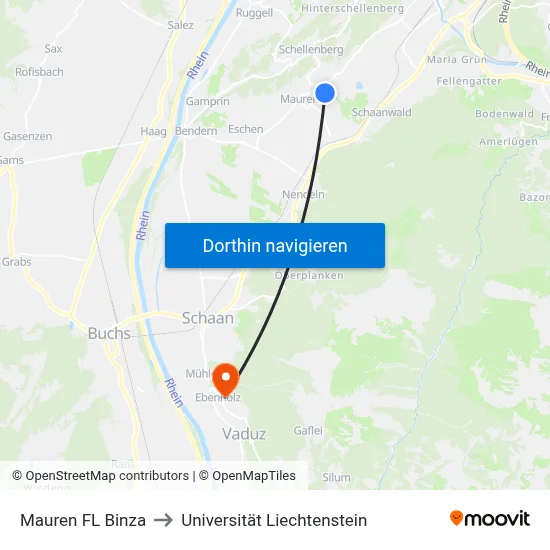Mauren FL Binza to Universität Liechtenstein map