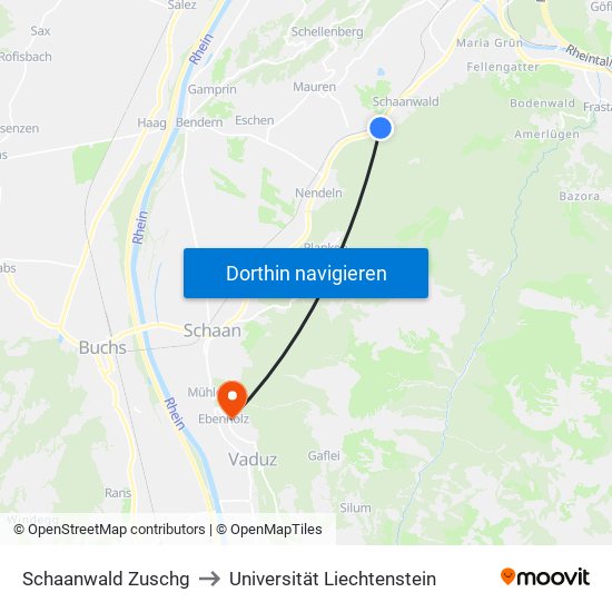 Schaanwald Zuschg to Universität Liechtenstein map