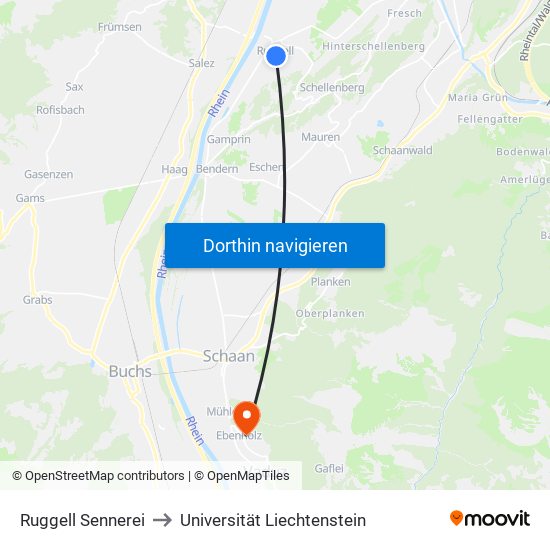 Ruggell Sennerei to Universität Liechtenstein map