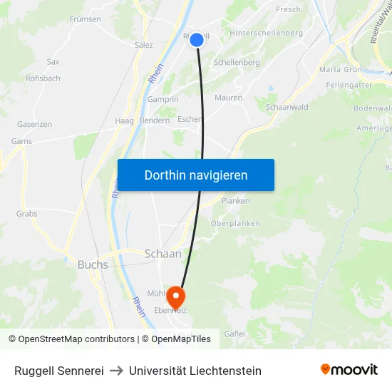 Ruggell Sennerei to Universität Liechtenstein map