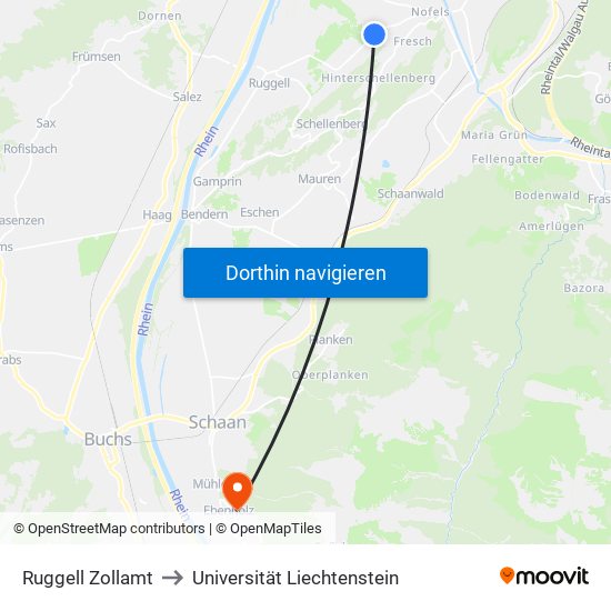Ruggell Zollamt to Universität Liechtenstein map