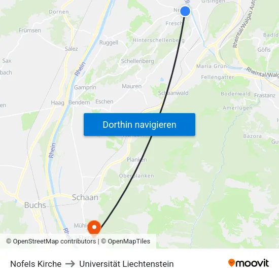 Nofels Kirche to Universität Liechtenstein map