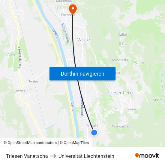 Triesen Vanetscha to Universität Liechtenstein map