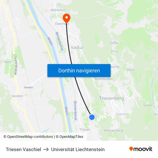 Triesen Vaschiel to Universität Liechtenstein map