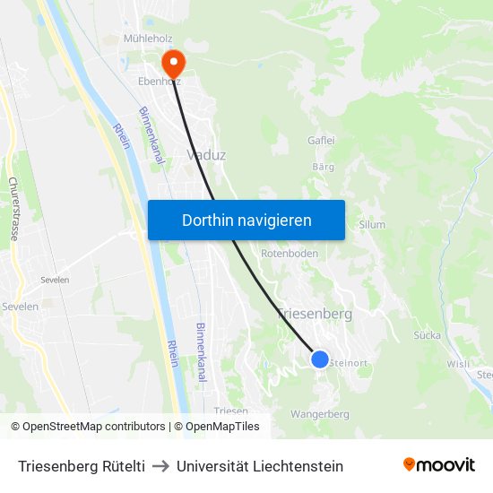 Triesenberg Rütelti to Universität Liechtenstein map