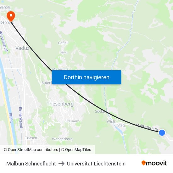 Malbun Schneeflucht to Universität Liechtenstein map