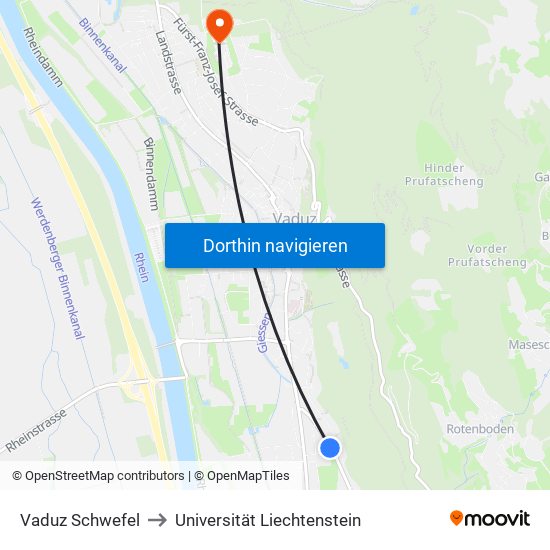 Vaduz Schwefel to Universität Liechtenstein map