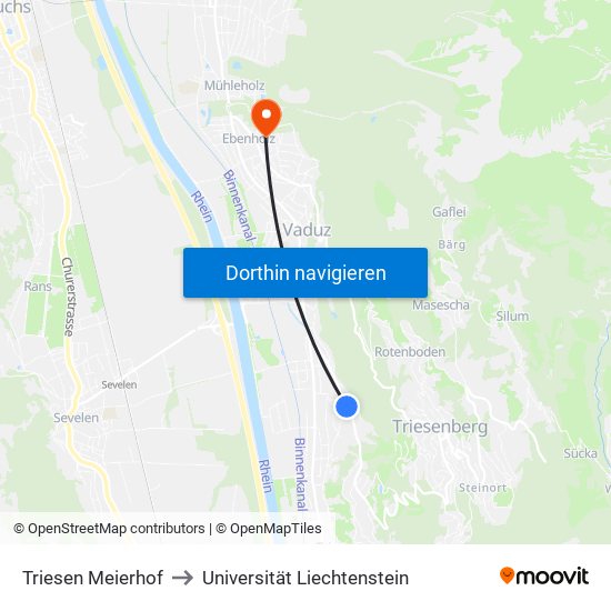 Triesen Meierhof to Universität Liechtenstein map