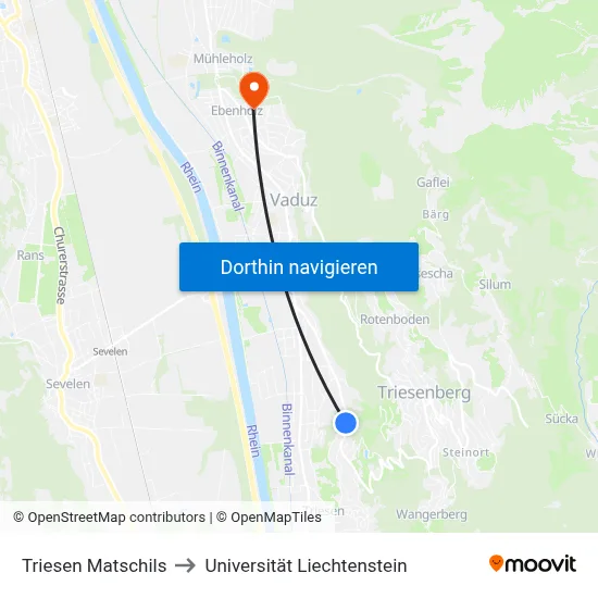Triesen Matschils to Universität Liechtenstein map