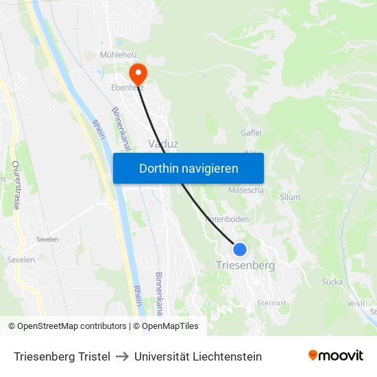Triesenberg Tristel to Universität Liechtenstein map