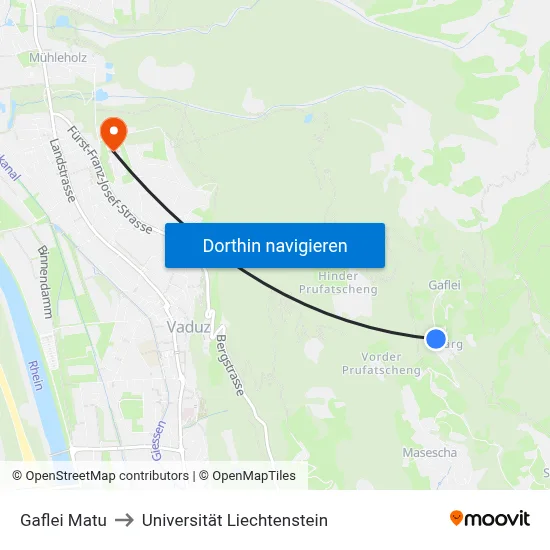 Gaflei Matu to Universität Liechtenstein map