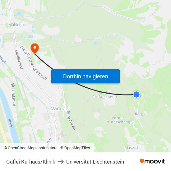 Gaflei Kurhaus/Klinik to Universität Liechtenstein map