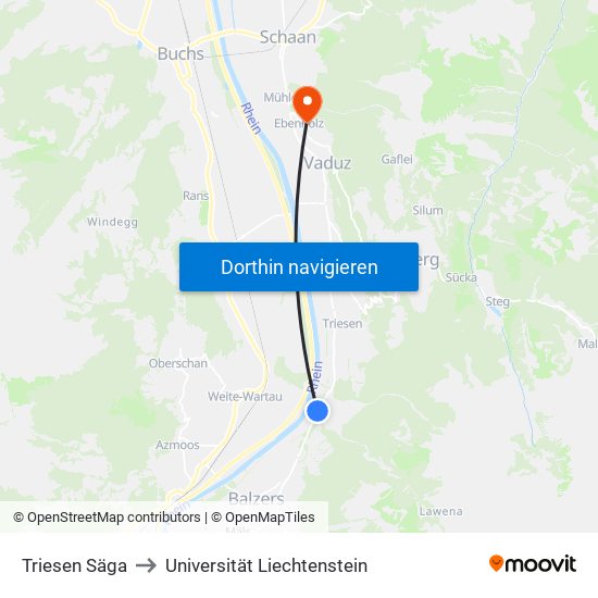Triesen Säga to Universität Liechtenstein map
