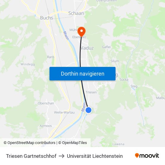 Triesen Gartnetschhof to Universität Liechtenstein map
