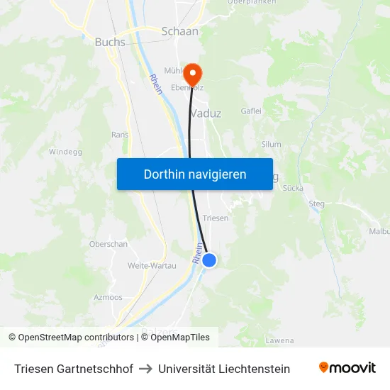 Triesen Gartnetschhof to Universität Liechtenstein map