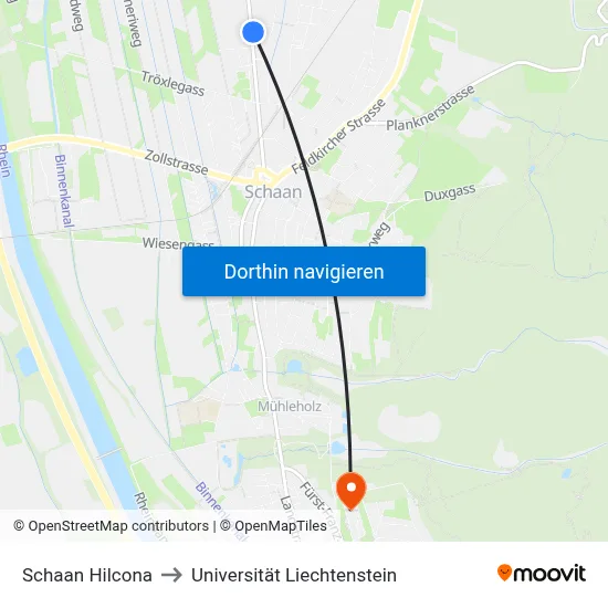 Schaan Hilcona to Universität Liechtenstein map
