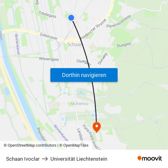 Schaan Ivoclar to Universität Liechtenstein map