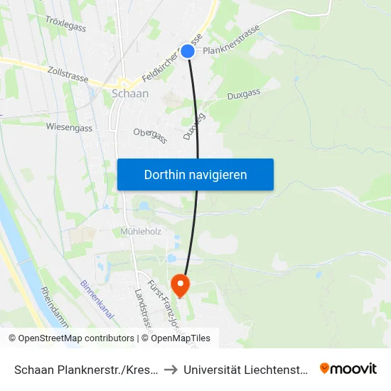 Schaan Planknerstr./Kresta to Universität Liechtenstein map