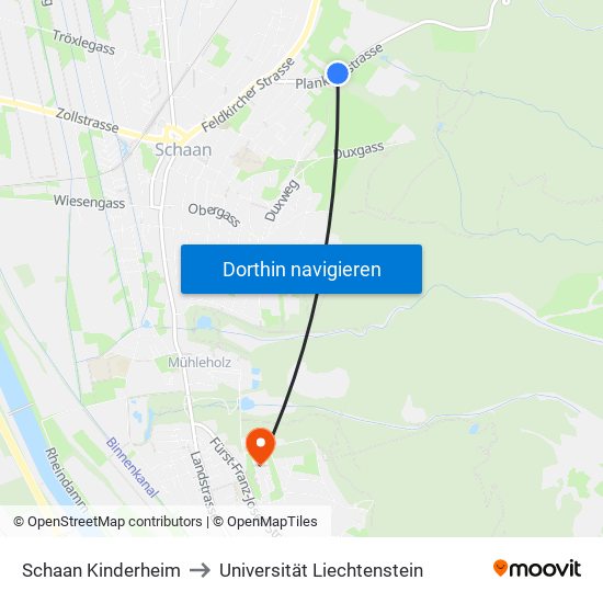 Schaan Kinderheim to Universität Liechtenstein map