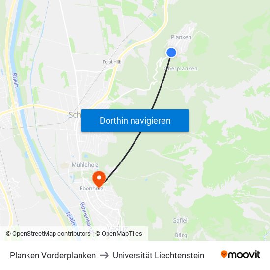 Planken Vorderplanken to Universität Liechtenstein map