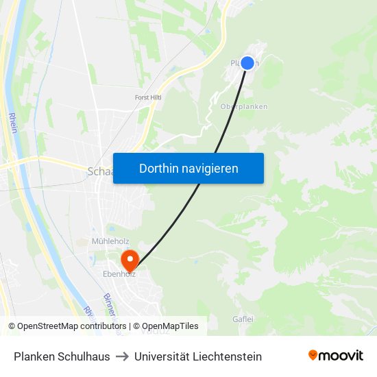 Planken Schulhaus to Universität Liechtenstein map