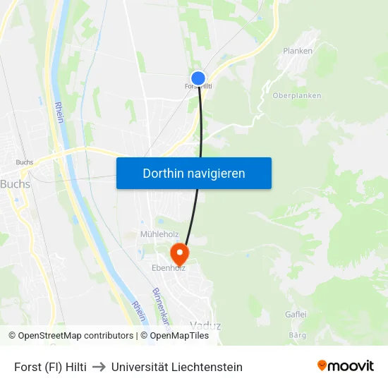 Forst (Fl) Hilti to Universität Liechtenstein map