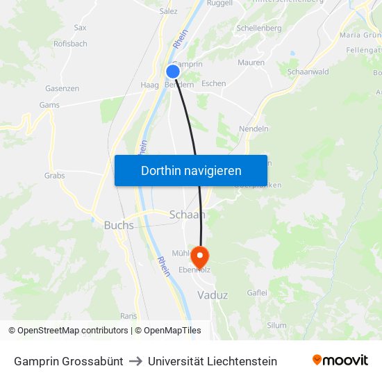 Gamprin Grossabünt to Universität Liechtenstein map