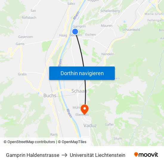 Gamprin Haldenstrasse to Universität Liechtenstein map