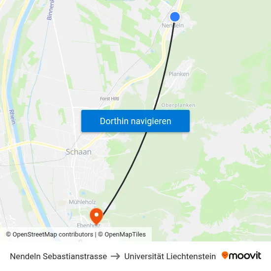 Nendeln Sebastianstrasse to Universität Liechtenstein map