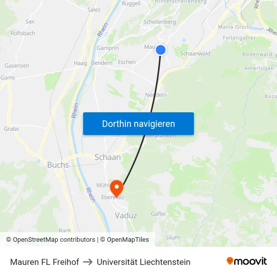 Mauren FL Freihof to Universität Liechtenstein map