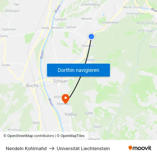 Nendeln Kohlmahd to Universität Liechtenstein map