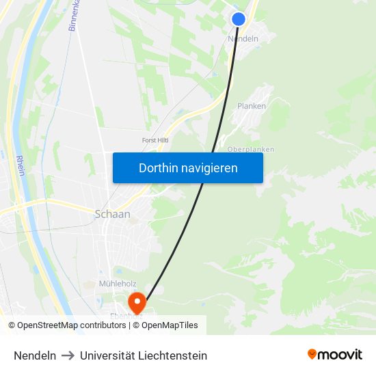 Nendeln to Universität Liechtenstein map