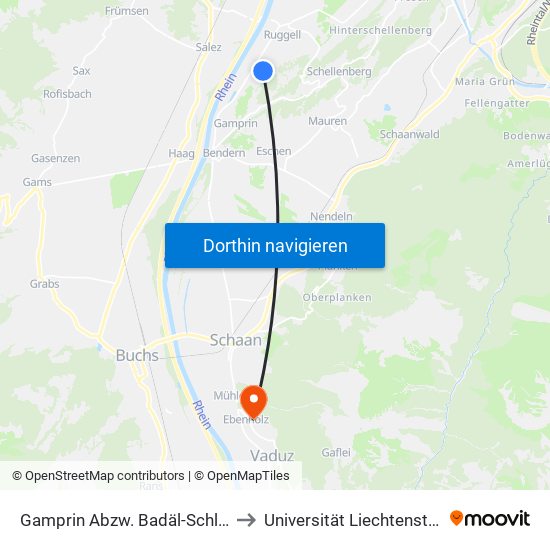 Gamprin Abzw. Badäl-Schlatt to Universität Liechtenstein map