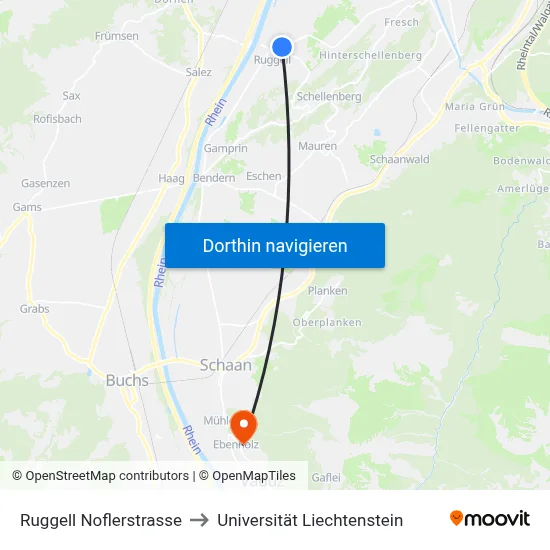 Ruggell Noflerstrasse to Universität Liechtenstein map
