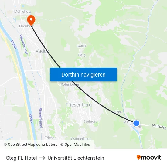 Steg FL Hotel to Universität Liechtenstein map